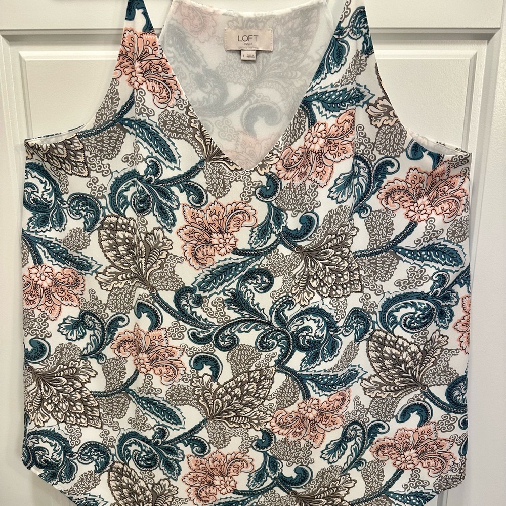LOFT Floral Tank Top - Pink, Blue, Brown